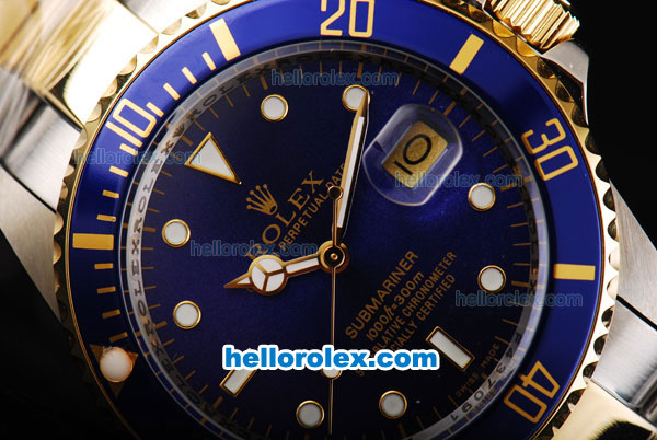 Rolex Submariner Automatic Movement Two Tone Strap with Blue Dial and Bezel - Click Image to Close